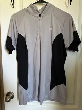 Ariat Gray and Black Short Sleeve Zip Front Riding Top